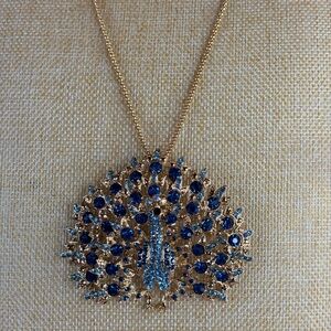 Betsy Johnson Dark Tourquise and Light Blue Peacock Rhinestone Pendant Necklace